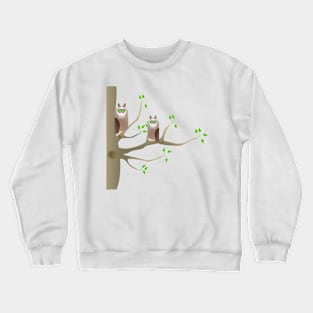 Owls sitting on a tree on grey background. Crewneck Sweatshirt